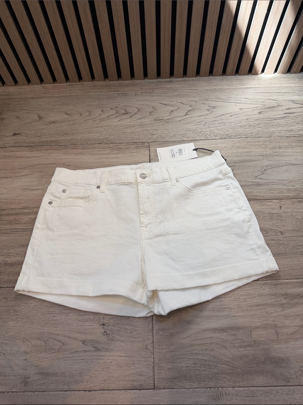 7 For All Mankind White Denim Mid-Rise Jean Shorts 31